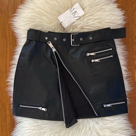 Zara Faux Leather Moto Zip Belted Mini Skirt - Picture 6 of 10